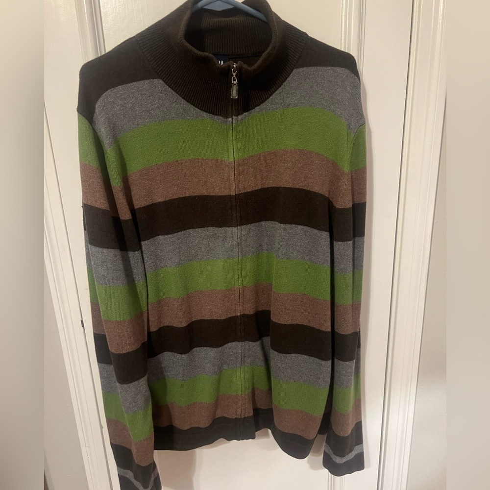 Gap Cardigan Mens XL Green Vintage 90s Y2K Striped Relaxed Fit Sweater